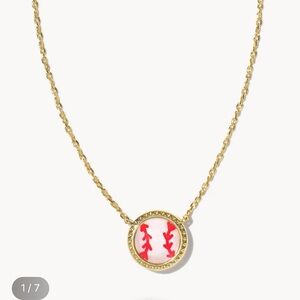 Kendra Scott Gold Necklace with Red and White Baseball Pendant . New